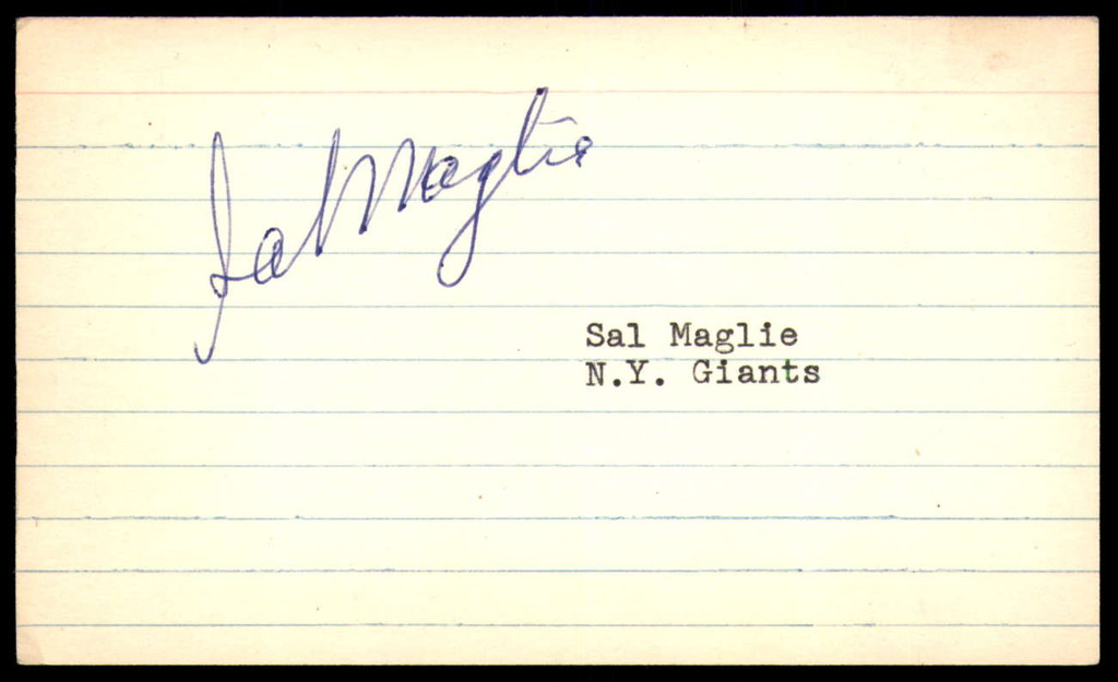 Sal Maglie SIGNED 3X5 INDEX CARD AUTHENTIC AUTOGRAPH New York Giants Vintage Signature