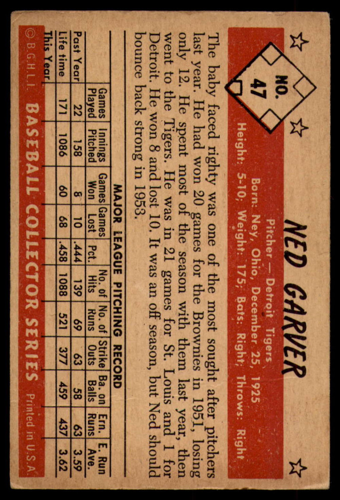 1953 Bowman Color #47 Ned Garver EX