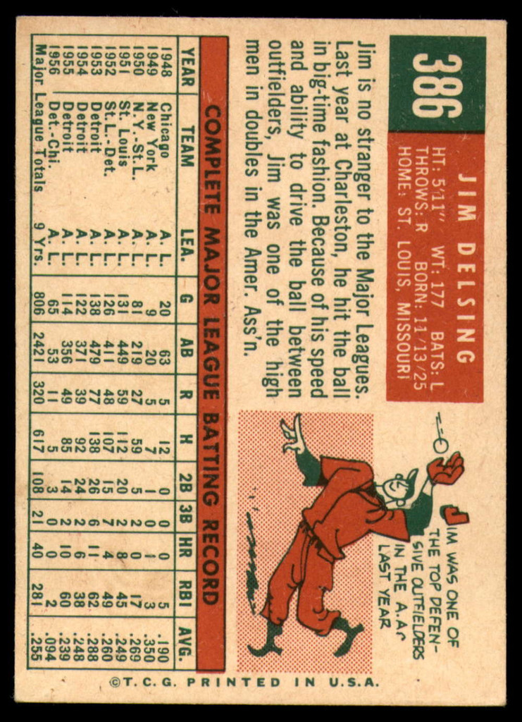 1959 Topps #386 Jim Delsing EX++ Excellent++ 