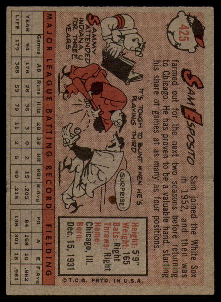 1958 Topps #425 Sammy Esposito VG Very Good  ID: 115621