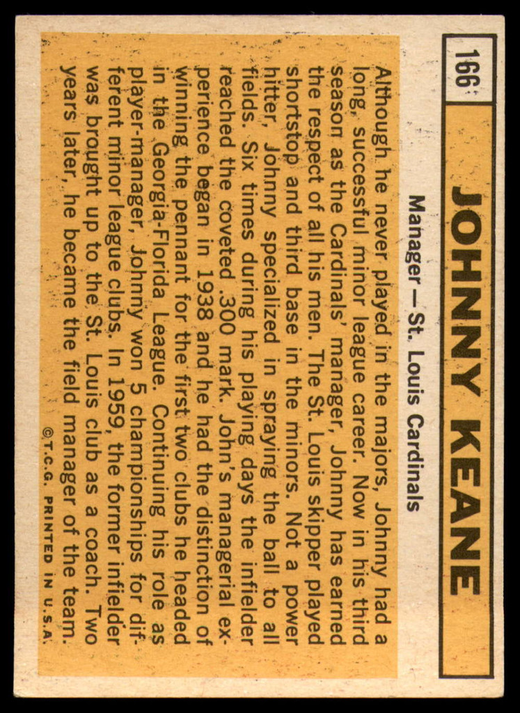 1963 Topps #166 Johnny Keane MG EX++ Excellent++ 