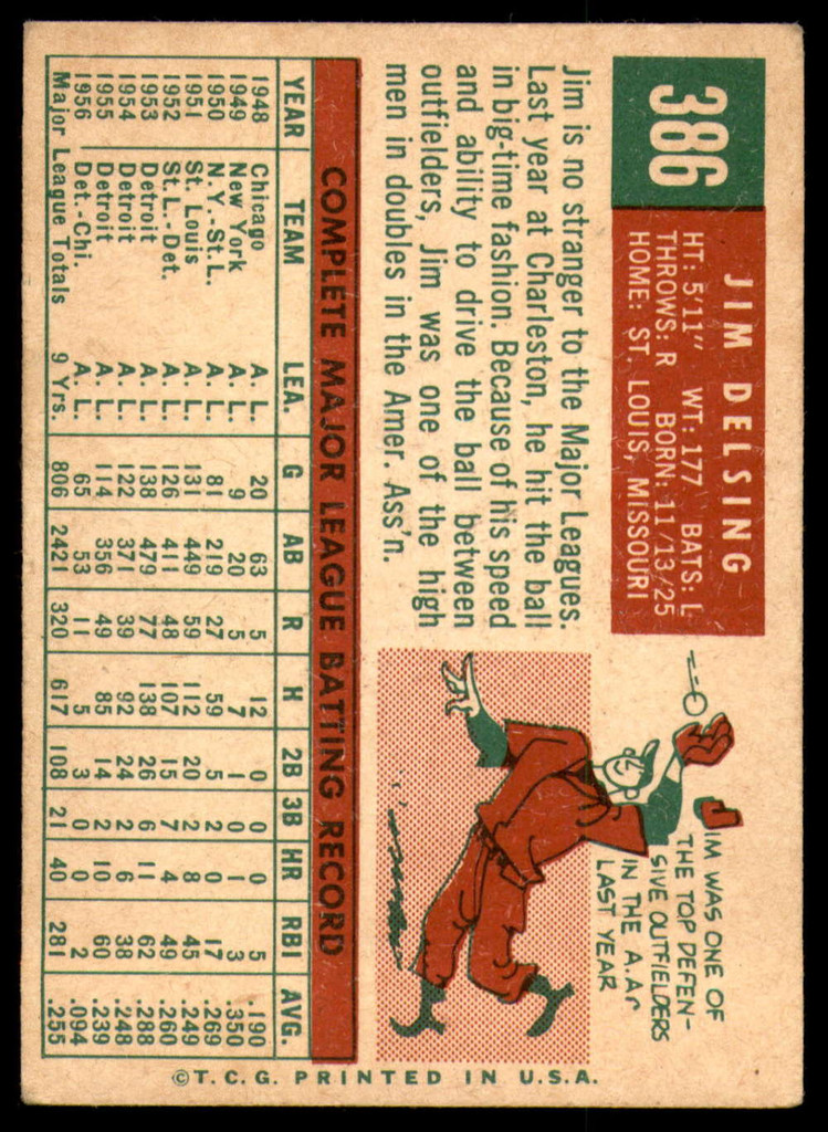 1959 Topps #386 Jim Delsing Excellent  ID: 199682