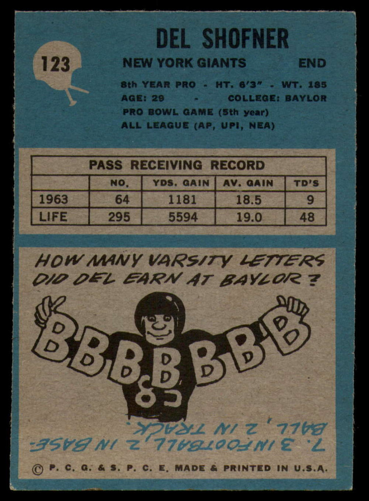 1964 Philadelphia #123 Del Shofner Ex-Mint  ID: 140109