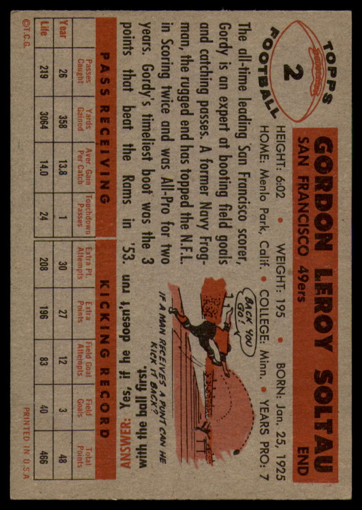 1956 Topps #2 Gordon Soltau VG Very Good  ID: 116844