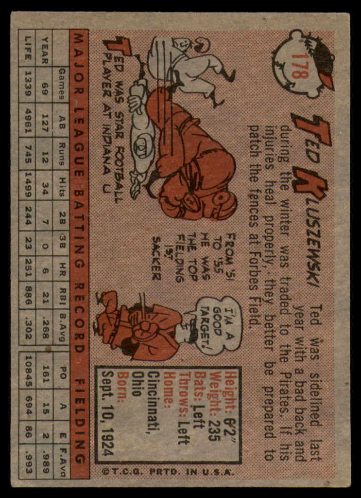 1958 Topps #178 Ted Kluszewski EX++  ID: 88730