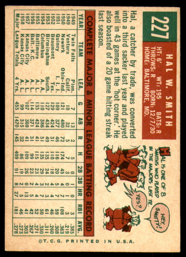1959 Topps #227 Hal Smith Excellent  ID: 192399