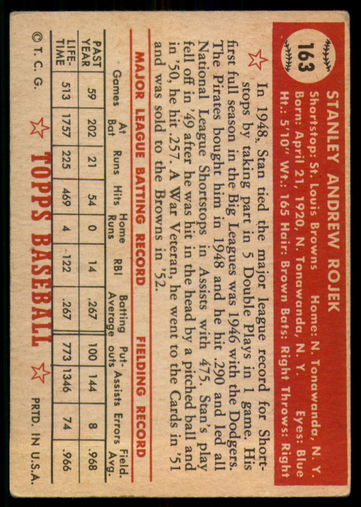 1952 Topps #163 Stan Rojek VG/EX