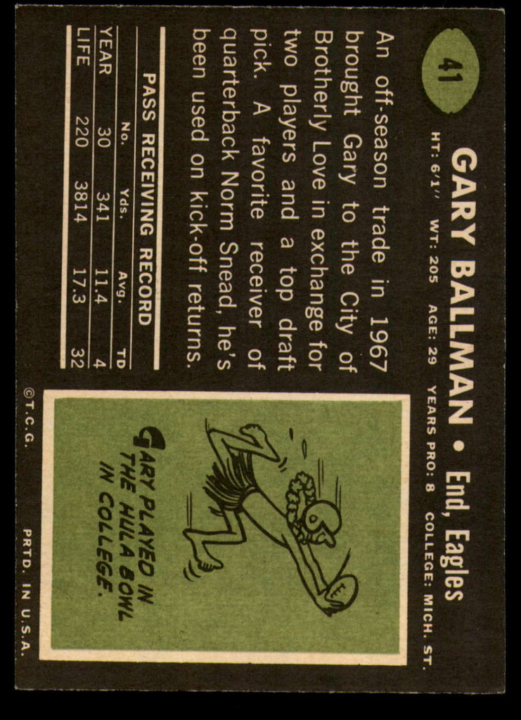 1969 Topps # 41 Gary Ballman Near Mint+  ID: 147613
