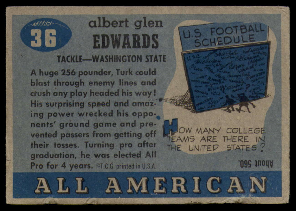 1955 Topps All American #36 Turk Edwards G/VG SP ID: 90382