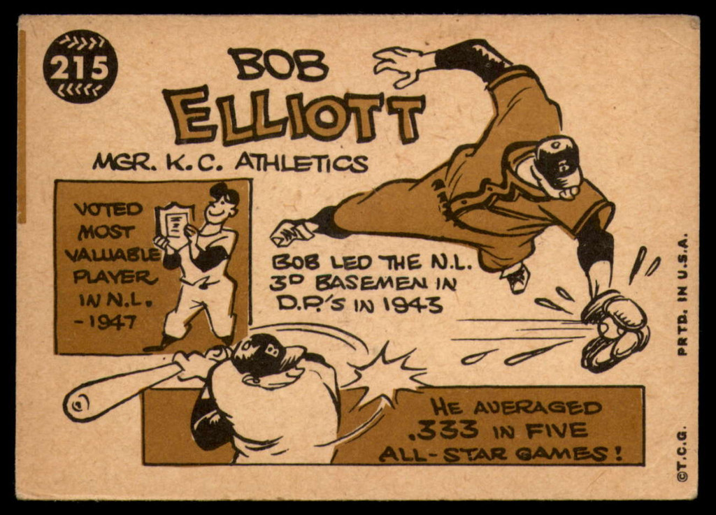 1960 Topps #215 Bob Elliott MG Very Good  ID: 168612