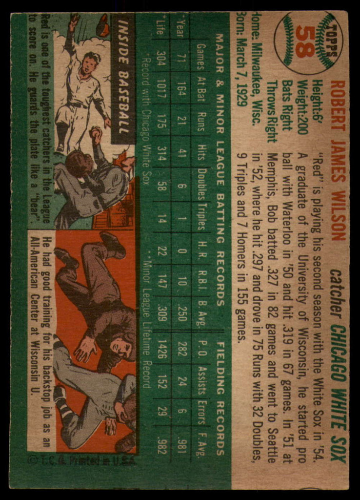 1954 Topps #58 Bob Wilson EX Excellent 