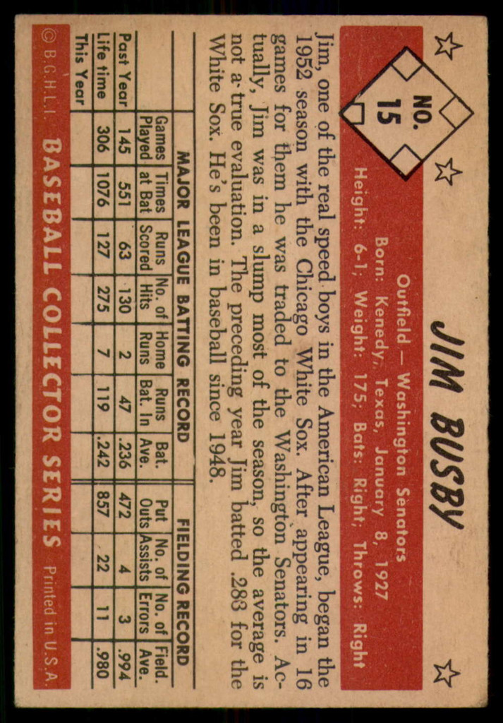 1953 Bowman Color #15 Jim Busby VG/EX
