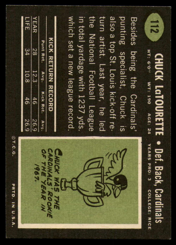 1969 Topps #112 Chuck LaTourette Near Mint+  ID: 154294