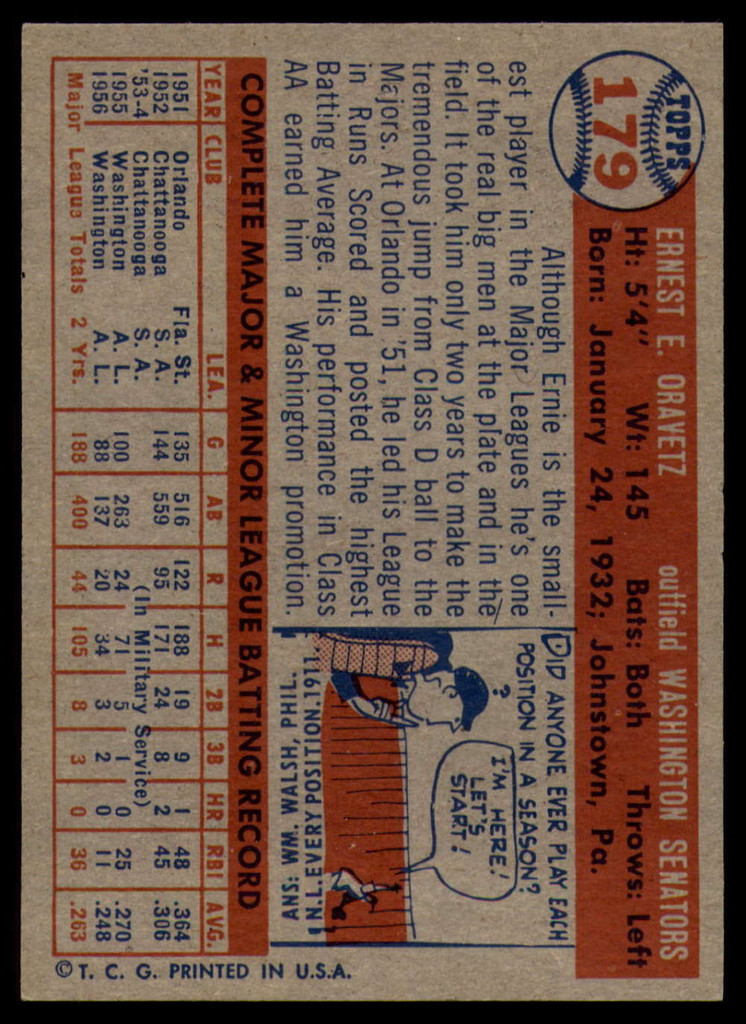 1957 Topps #179 Ernie Oravetz NM-MT ID: 60940
