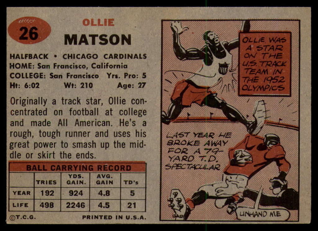 1957 Topps #26 Ollie Matson EX ID: 81306