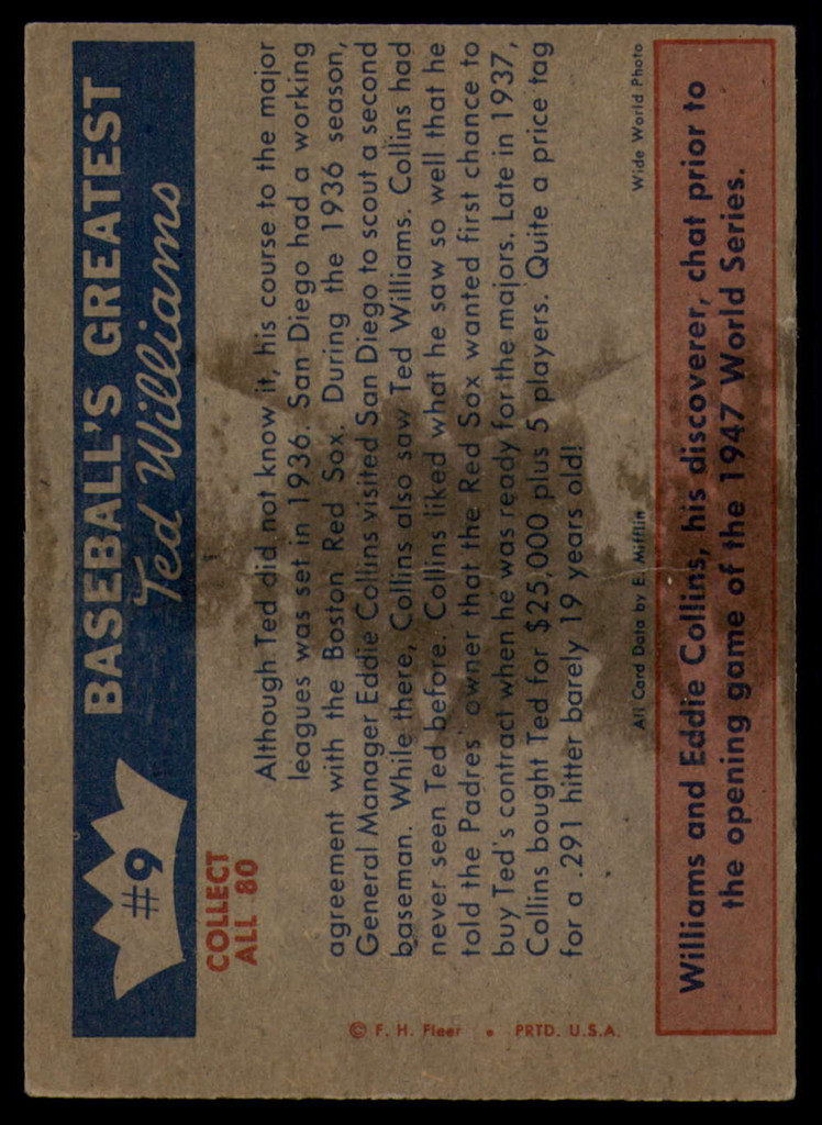 1959 Fleer Ted Williams #9 1937 - First Step To The Majors EX Excellent  ID: 96672