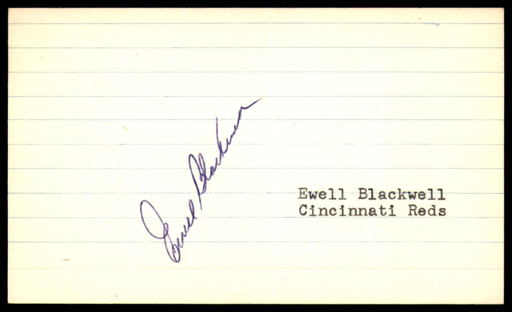 Ewell Blackwell SIGNED 3X5 INDEX CARD AUTHENTIC AUTOGRAPH Cincinnati Reds Vintage Signature ID: 73638