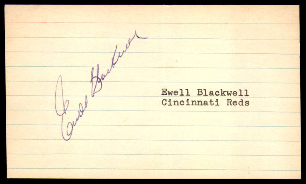 Ewell Blackwell SIGNED 3X5 INDEX CARD AUTHENTIC AUTOGRAPH Cincinnati Reds Vintage Signature ID: 73639