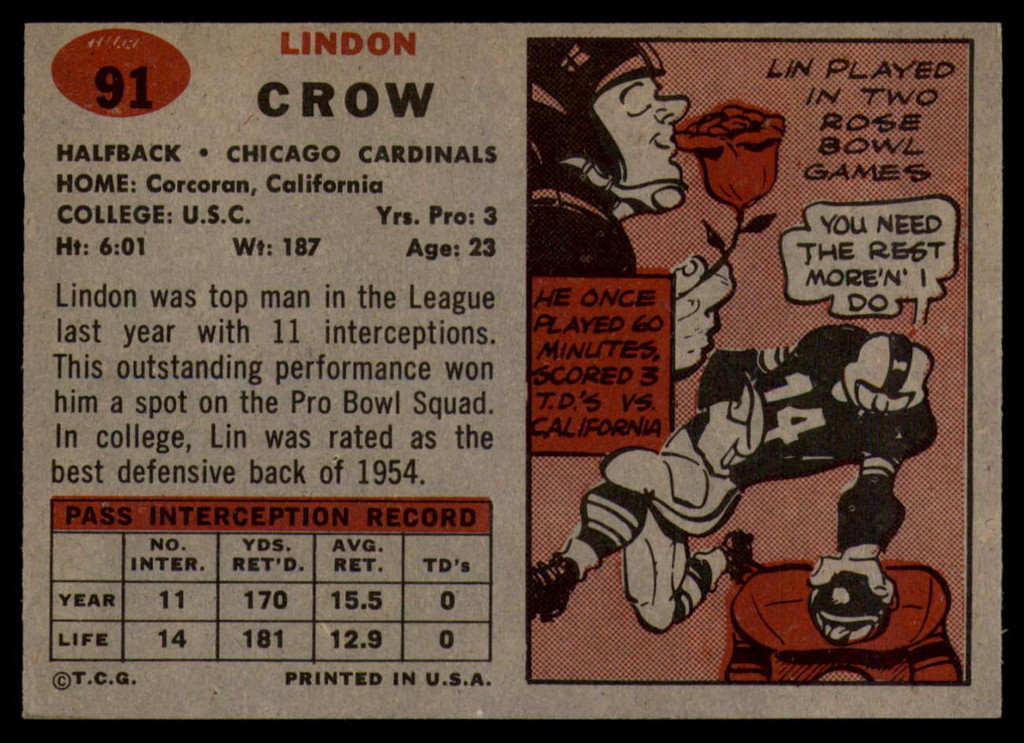 1957 Topps #91 Lindon Crow DP NM 