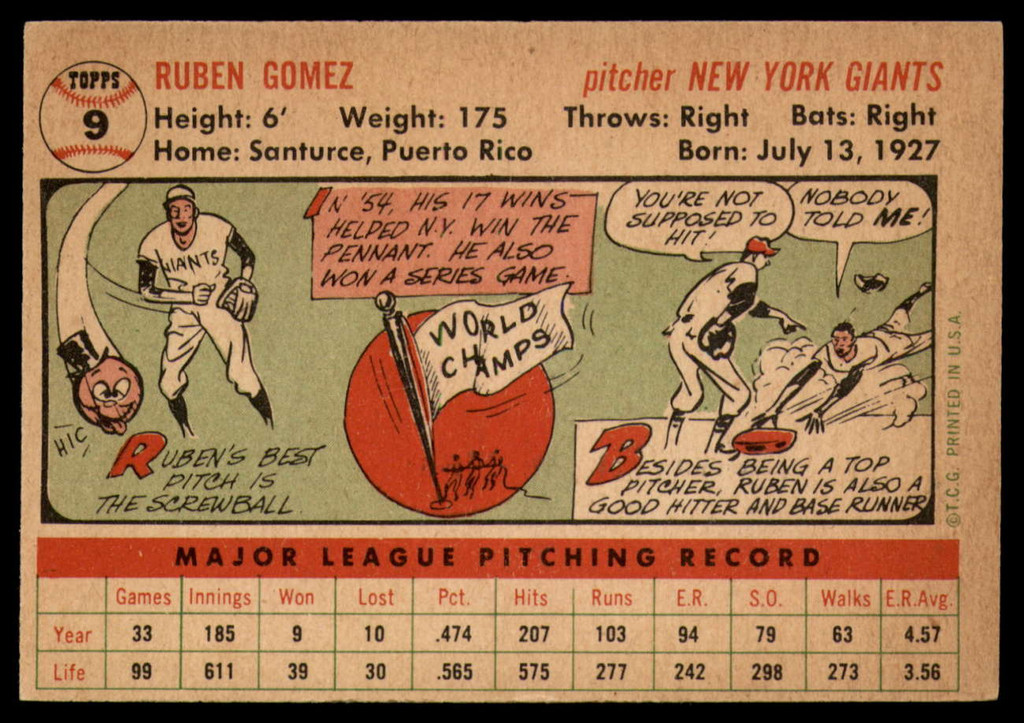 1956 Topps #9 Ruben Gomez DP EX/NM ID: 80219