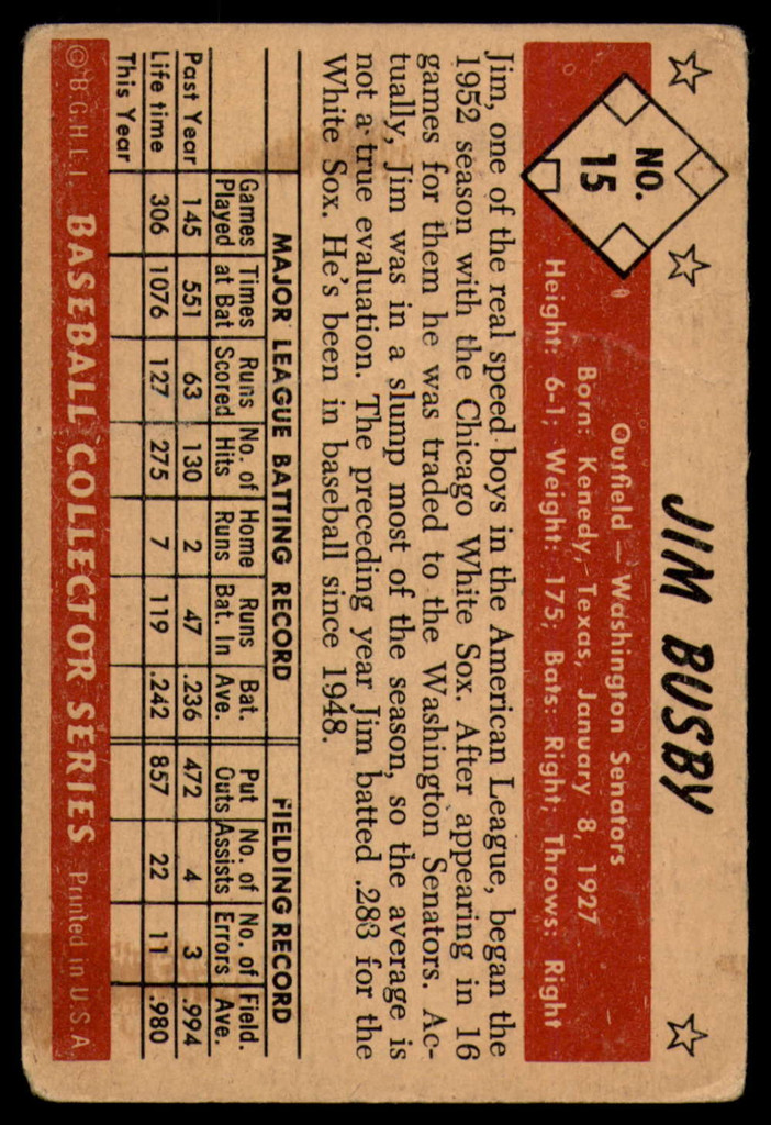 1953 Bowman Color #15 Jim Busby G