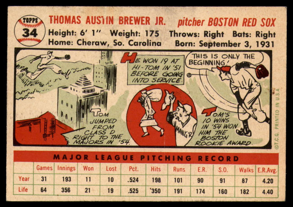 1956 Topps #34 Tom Brewer DP EX/NM ID: 80253