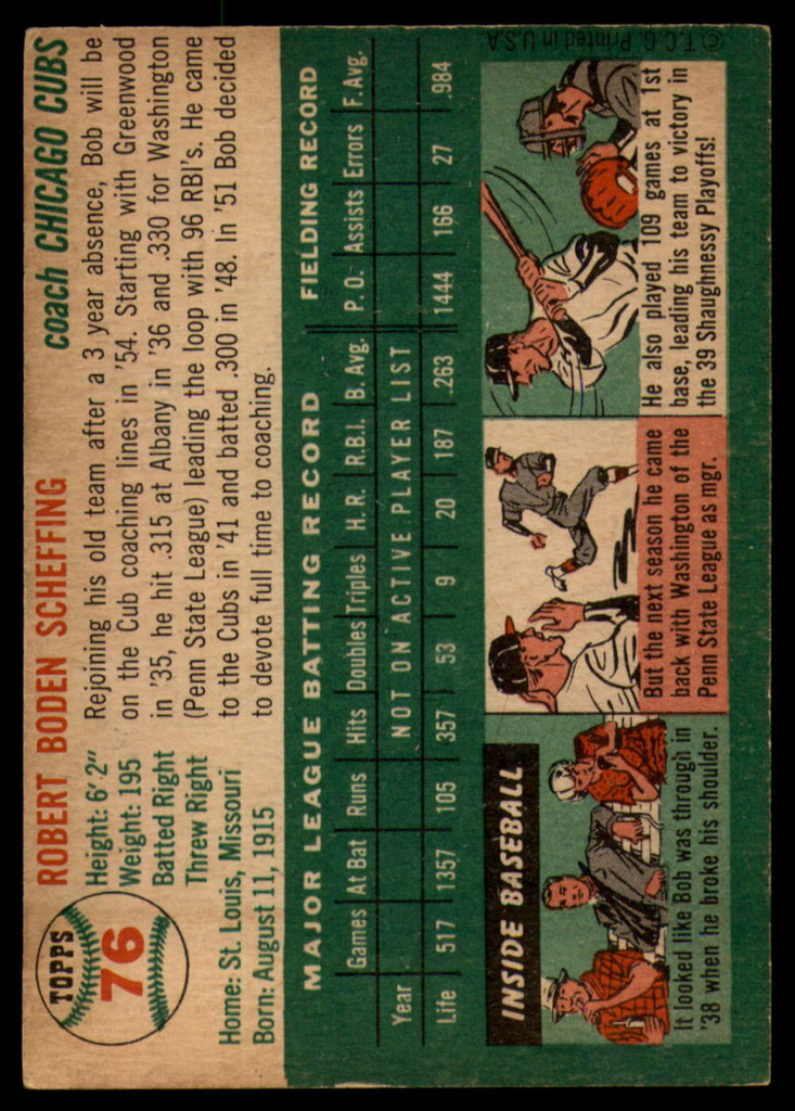 1954 Topps #76 Bob Scheffing CO EX Excellent 