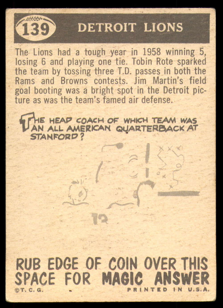 1959 Topps #139 Lions Pennant Excellent  ID: 183646