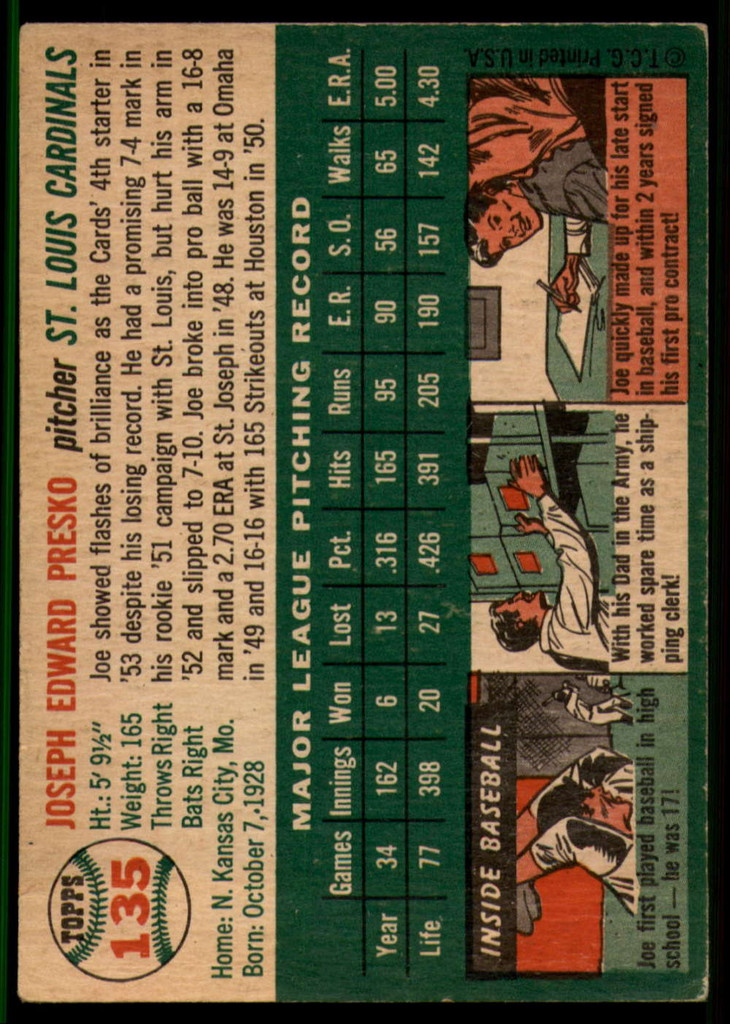 1954 Topps #135 Joe Presko EX