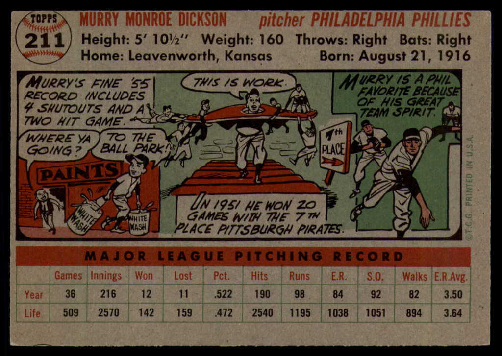 1956 Topps #211 Murry Dickson EX++