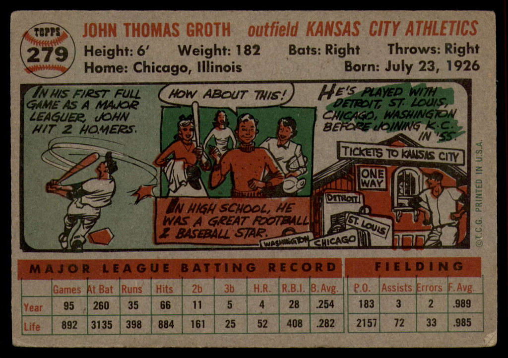 1956 Topps #279 Johnny Groth EX++ ID: 59469