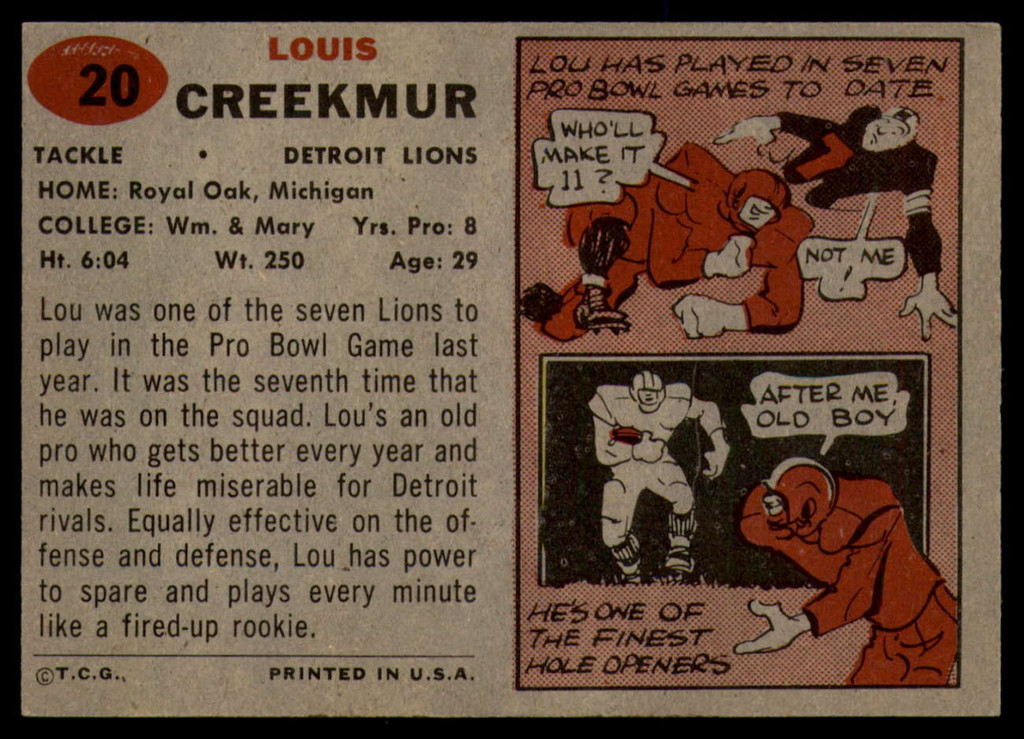 1957 Topps #20 Lou Creekmur EX++ ID: 72273