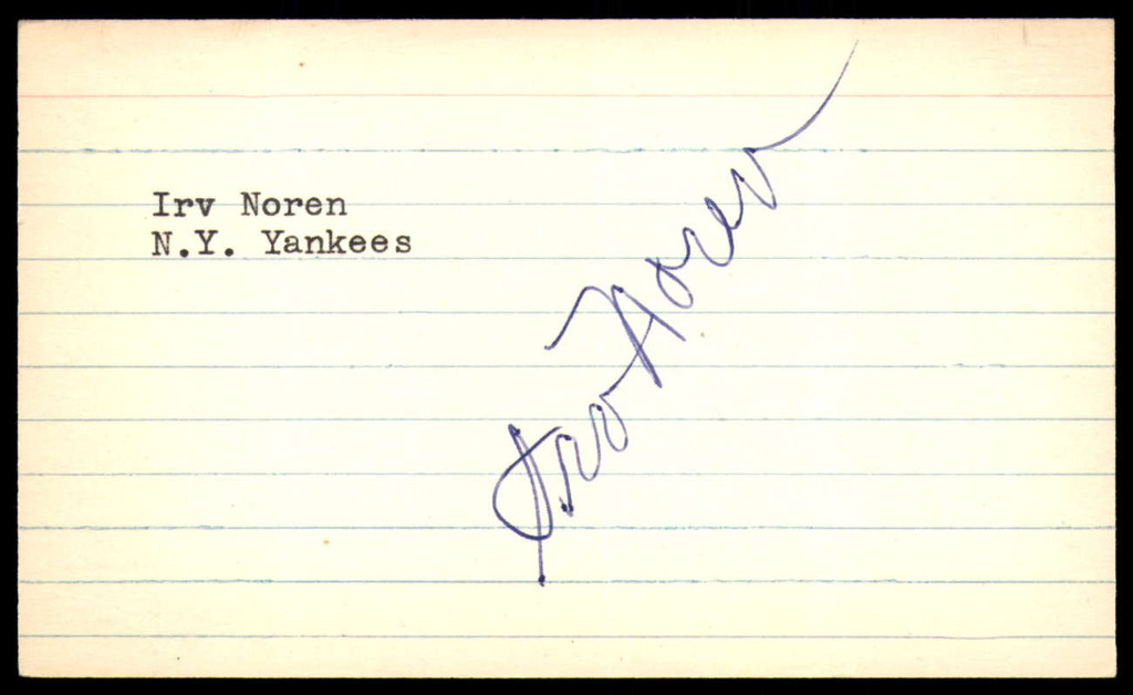 Irv Noren SIGNED 3X5 INDEX CARD AUTHENTIC AUTOGRAPH New York Yankees Vintage Signature