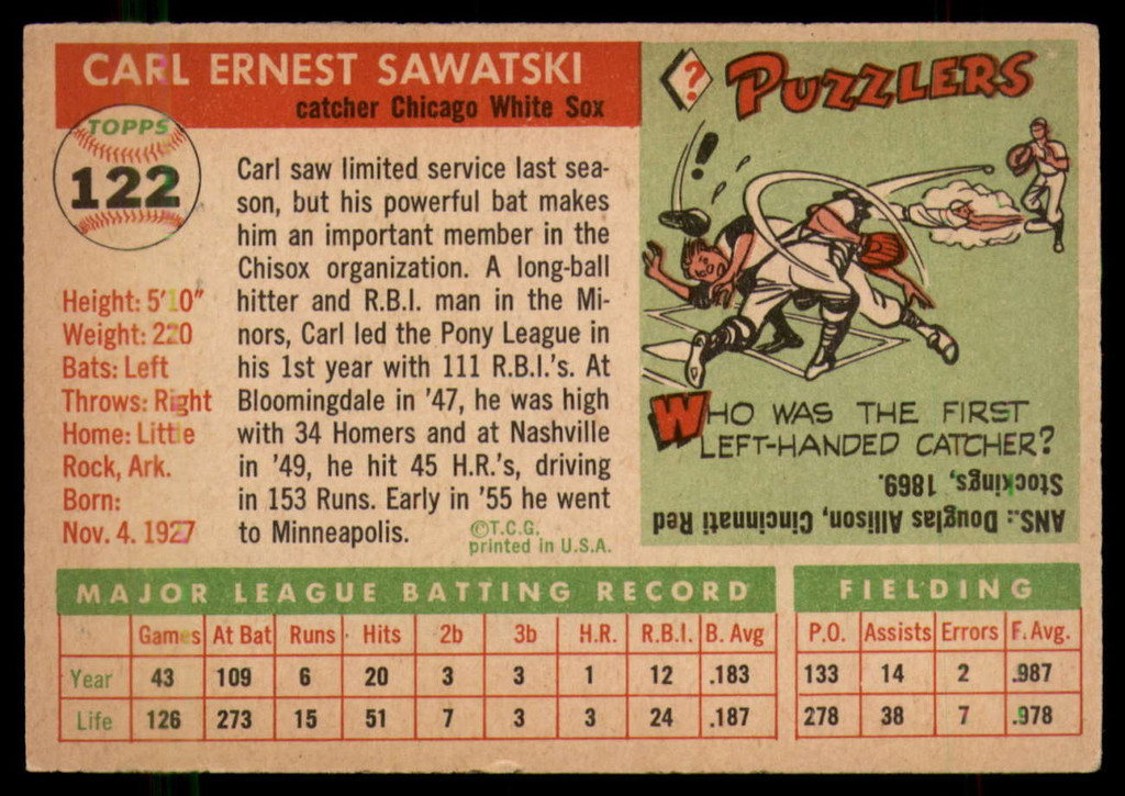 1955 Topps #122 Carl Sawatski EX++ ID: 56968