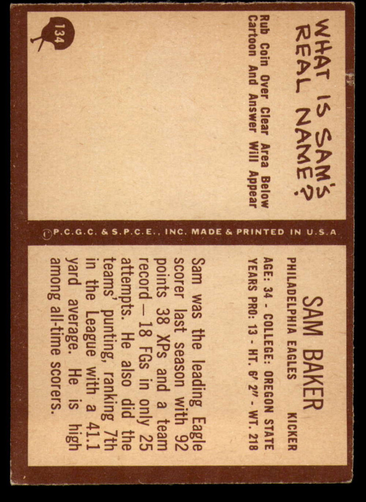 1967 Philadelphia #134 Sam Baker Excellent+  ID: 141496