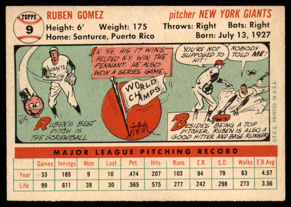 1956 Topps #9 Ruben Gomez DP EX/NM ID: 58015