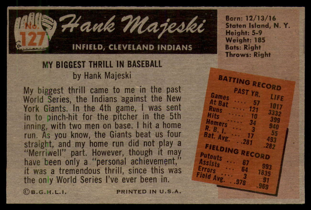 1955 Bowman #127 Hank Majeski EX++ ID: 57508
