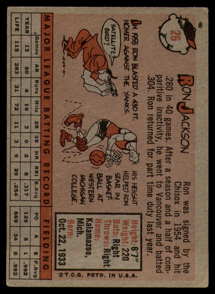 1958 Topps #26 Ron Jackson EX++