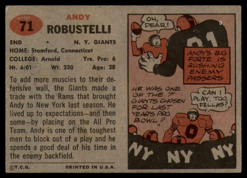 1957 Topps #71 Andy Robustelli VG 