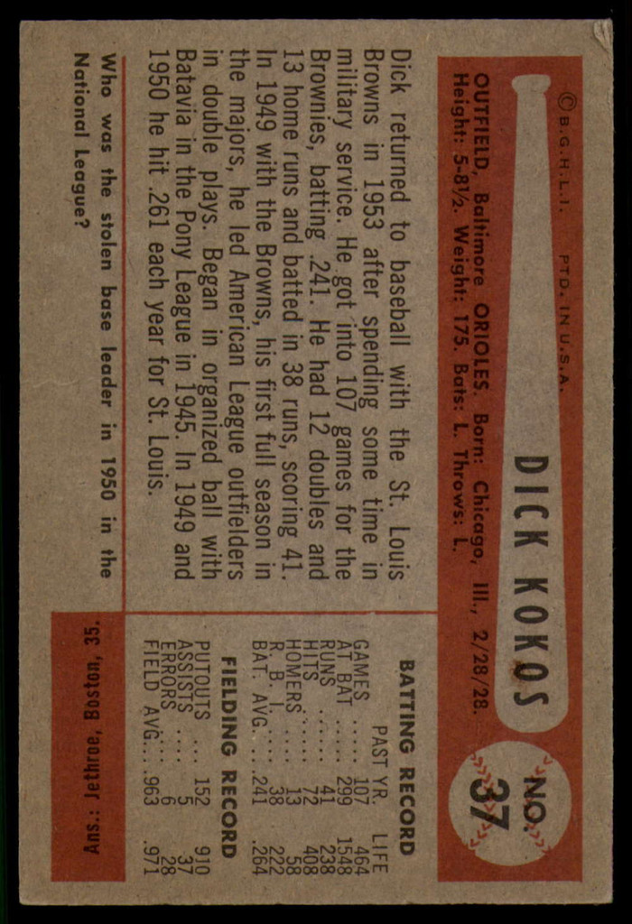 1954 Bowman #37 Dick Kokos EX++