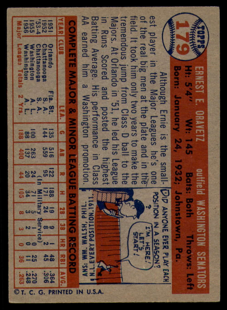 1957 Topps #179 Ernie Oravetz EX/NM ID: 60937