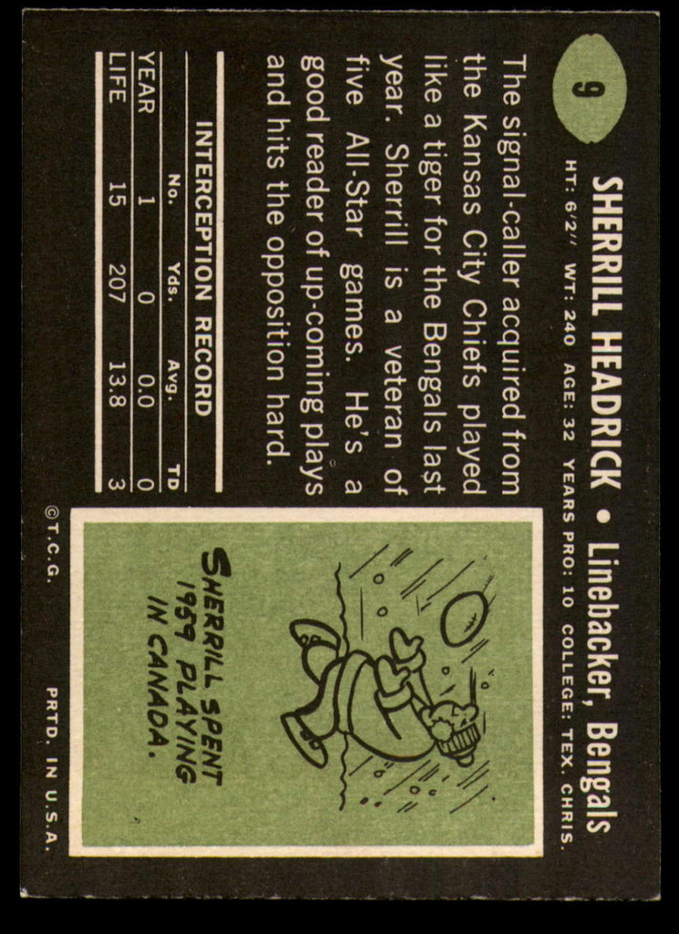 1969 Topps #   9 Sherrill Headrick Ex-Mint  ID: 147458
