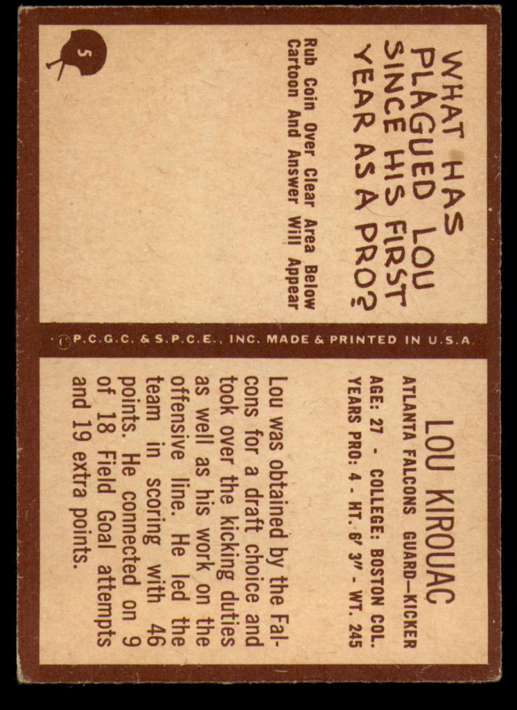 1967 Philadelphia #5 Lou Kirouac EX++ Excellent++ RC Rookie