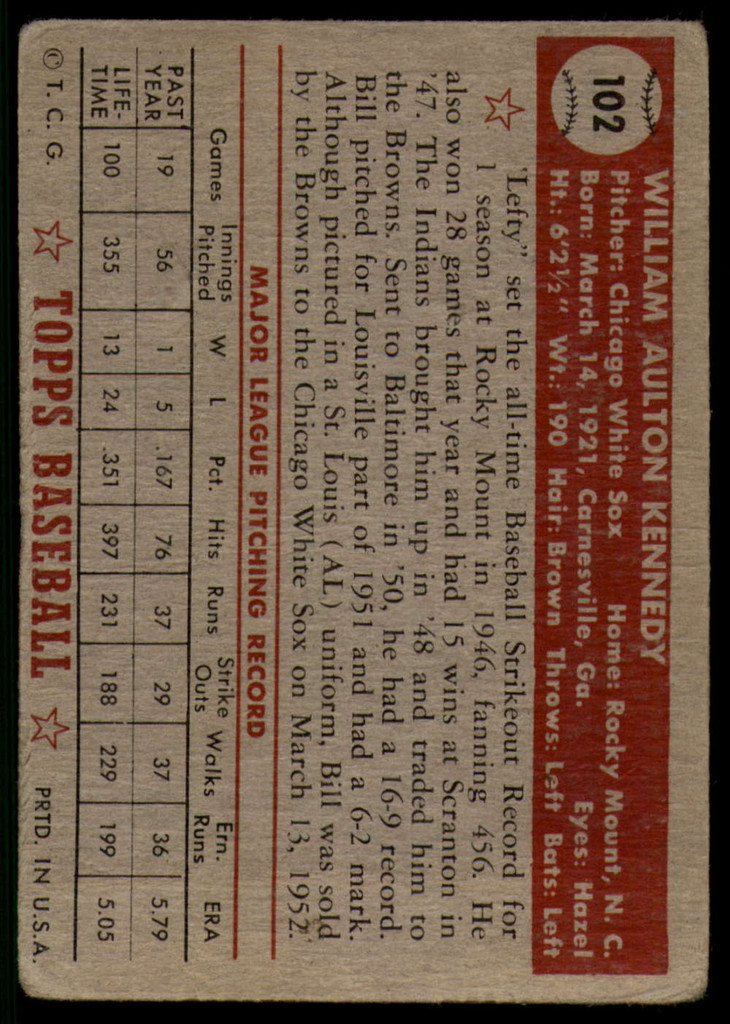 1952 Topps #102 Bill Kennedy P