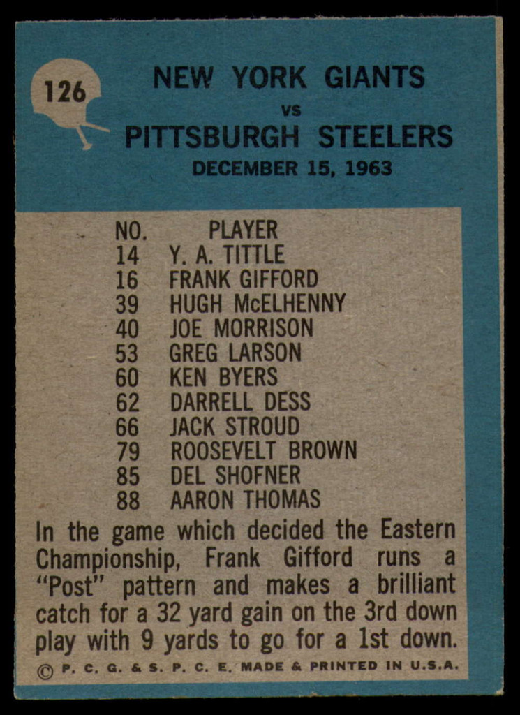 1964 Philadelphia #126 Allie Sherman Giants Play of the Year Excellent 