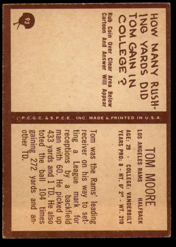 1967 Philadelphia #93 Tom Moore EX++ Excellent++  ID: 122244