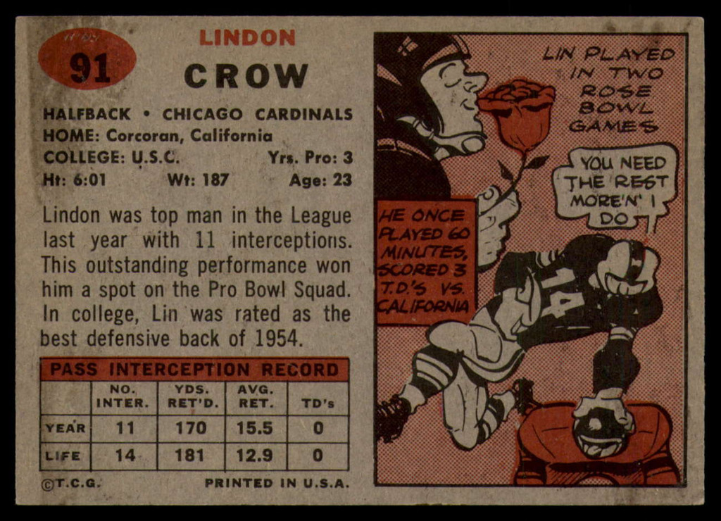 1957 Topps #91 Lindon Crow DP EX/NM ID: 72567