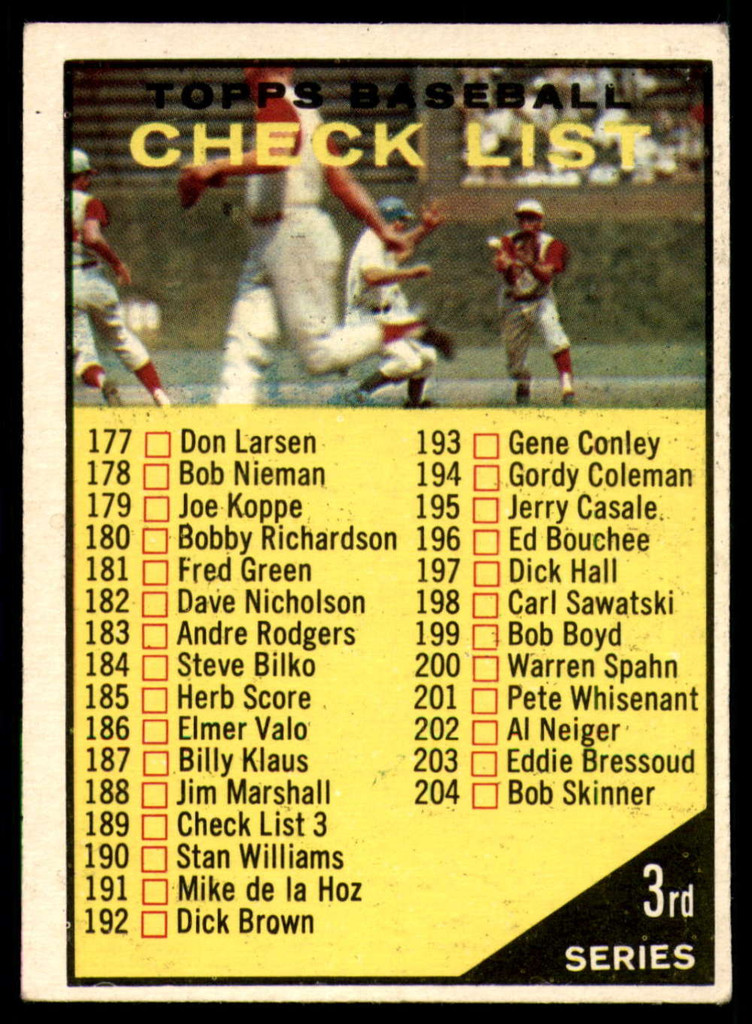 1961 Topps #189 EX++ Checklist 177-264