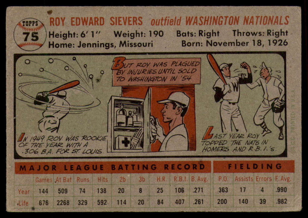 1956 Topps #75 Roy Sievers DP EX++ ID: 58514