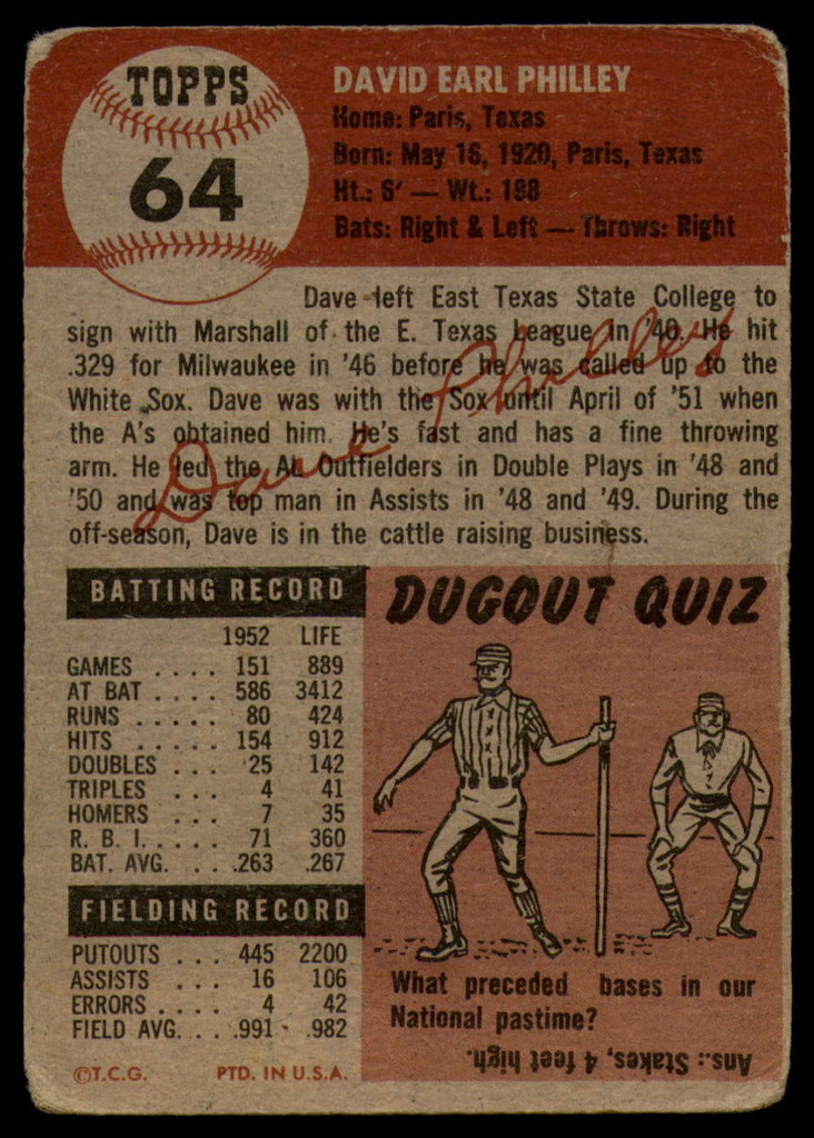 1953 Topps #64 Dave Philley G